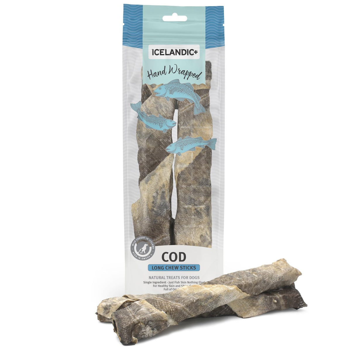 Icelandic+ Bâton dentaire en peau de cod, 10 pouces, mâche robuste.