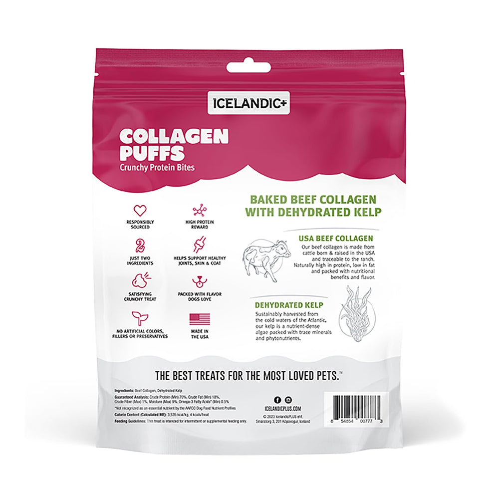 Icelandic+ Collagen Puffs deux ingrédients simples: bœuf et algues biologiques.