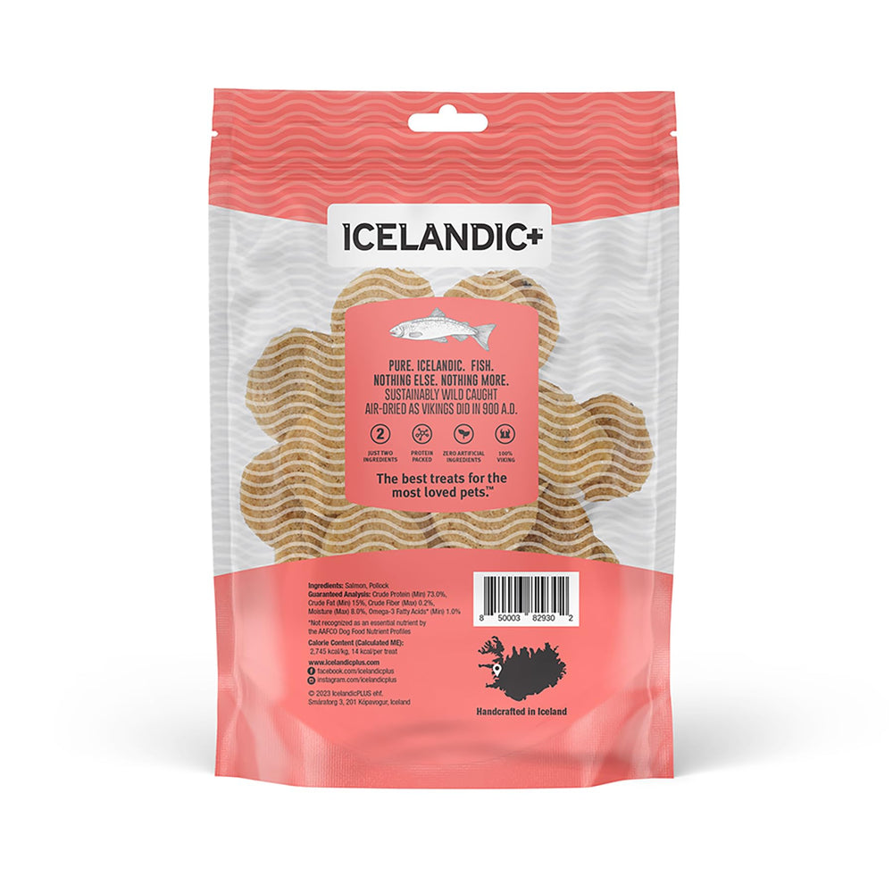 Icelandic+ Fish Chips avec saumon et poisson sauvage, ingrédients simples.
