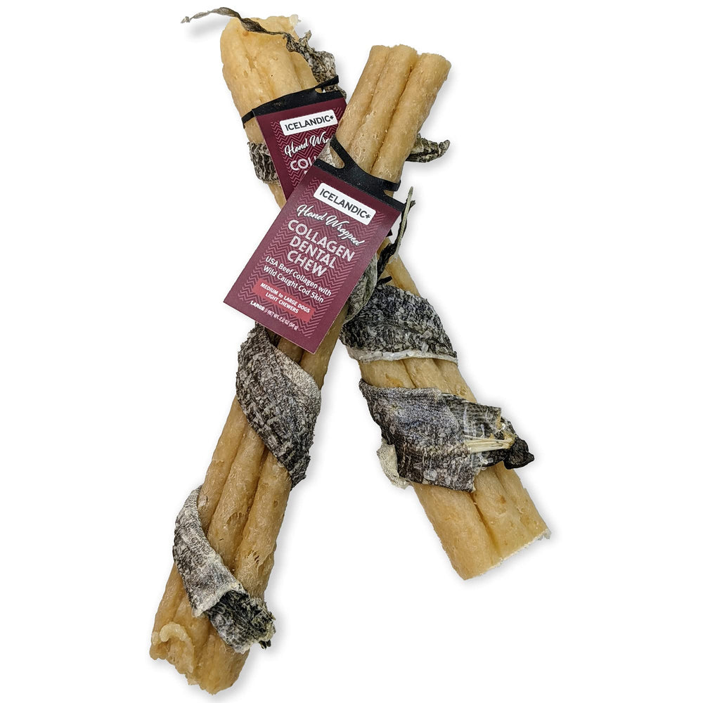 Icelandic+ friandise dentaire boeuf et peau de cod, bâtonnet 8 pouces pour mastication durable