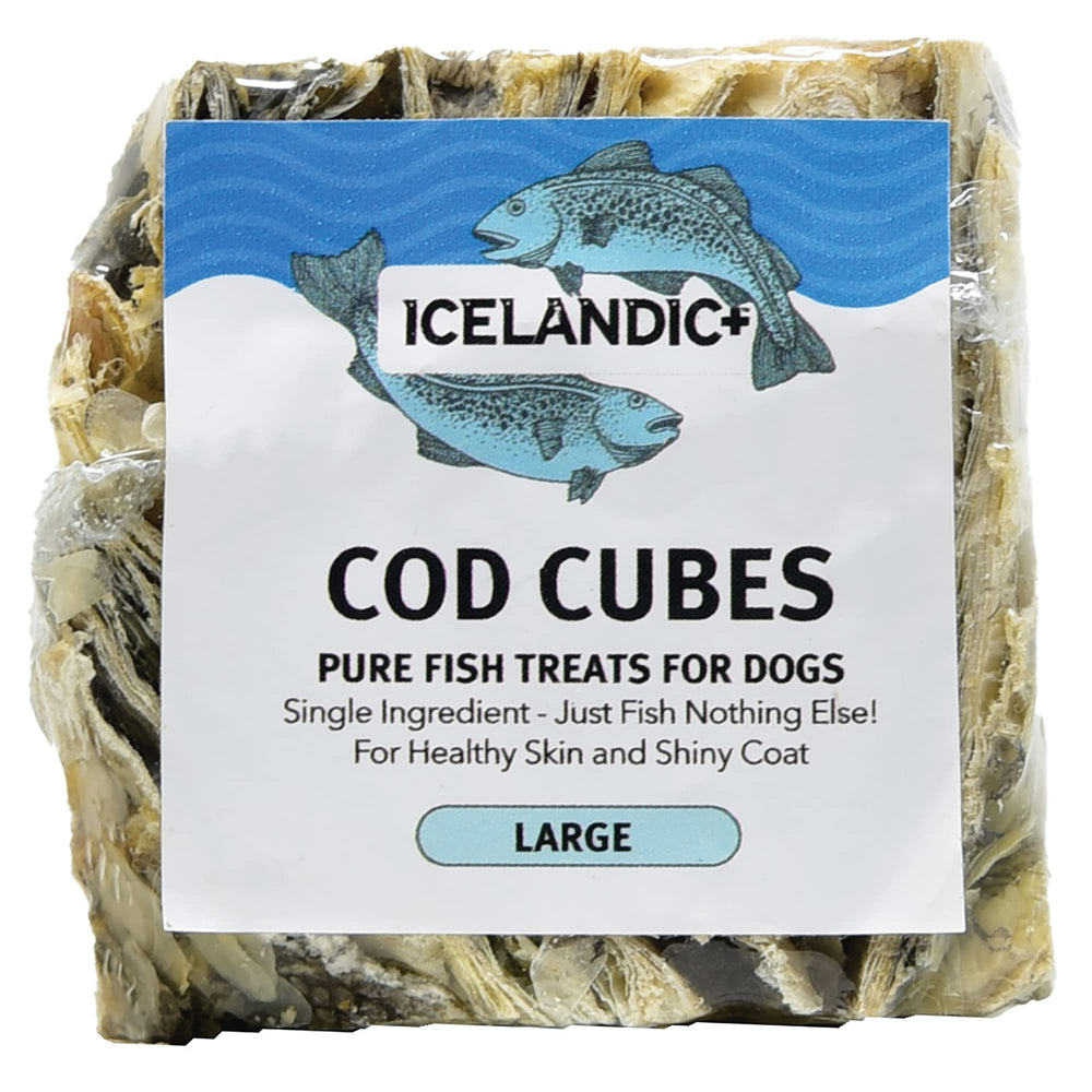 Icelandic+ Morue Cube emballage visible, friandise naturelle pour chien