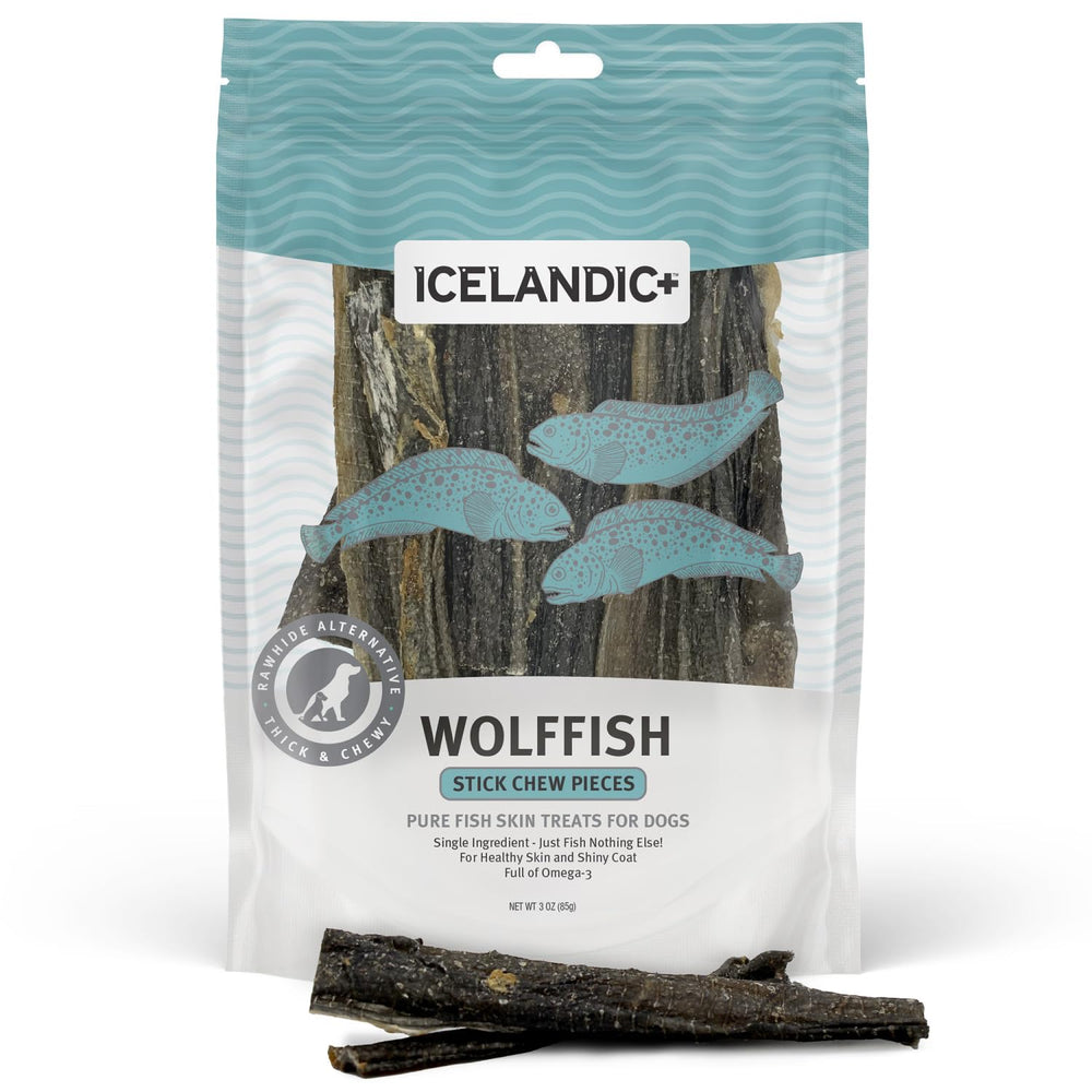 Icelandic+ Wolffish bâtonnet à mâcher, sachet 3oz, friandise pratique.