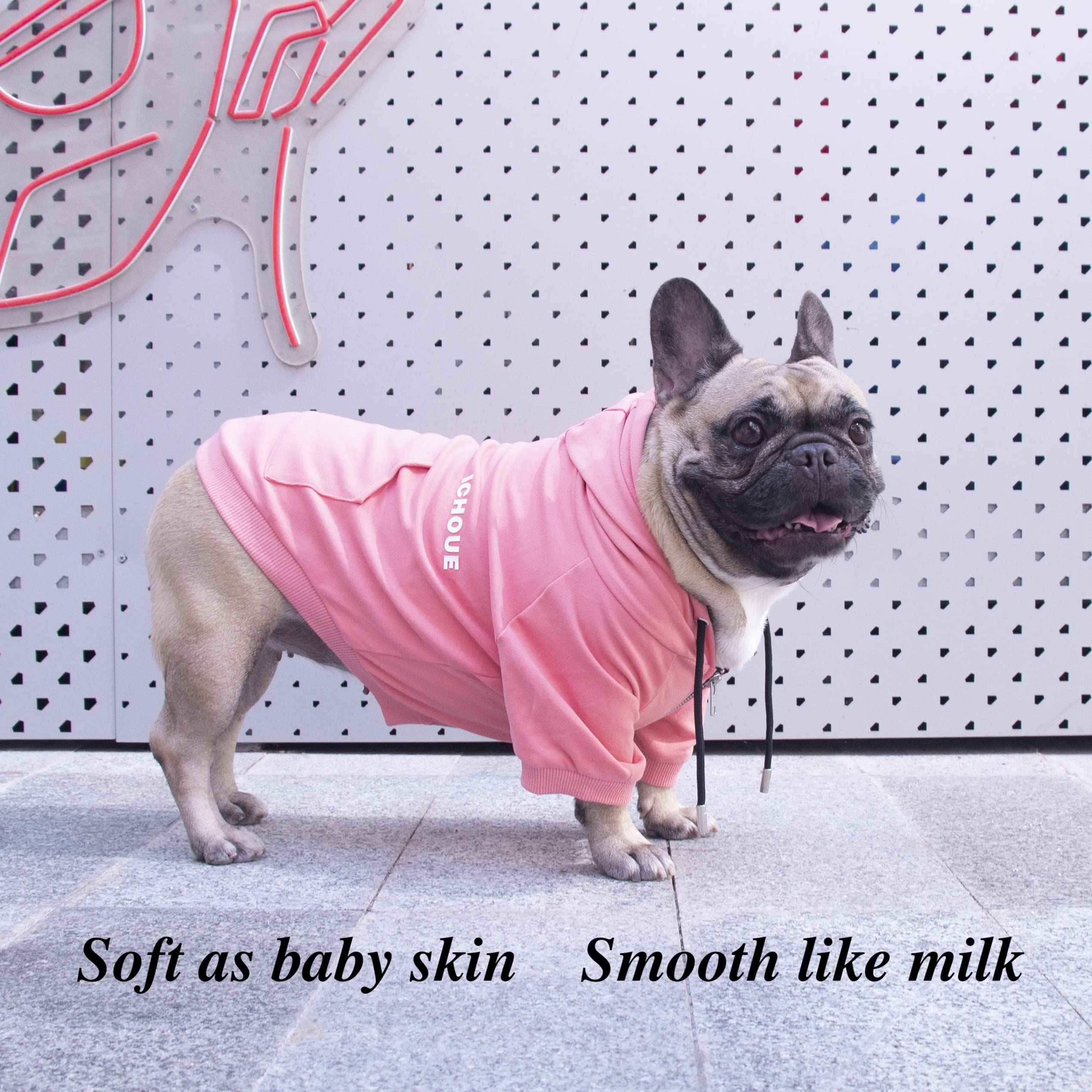 iChoue guide des tailles pour chiens bouledogue rose: ajustement fiable.