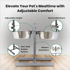 Iconic Pet: bol inox 96 oz surélevé, pratique pour l'alimentation.