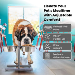 Iconic Pet support réglable, ajuste la hauteur pour un repas confortable.