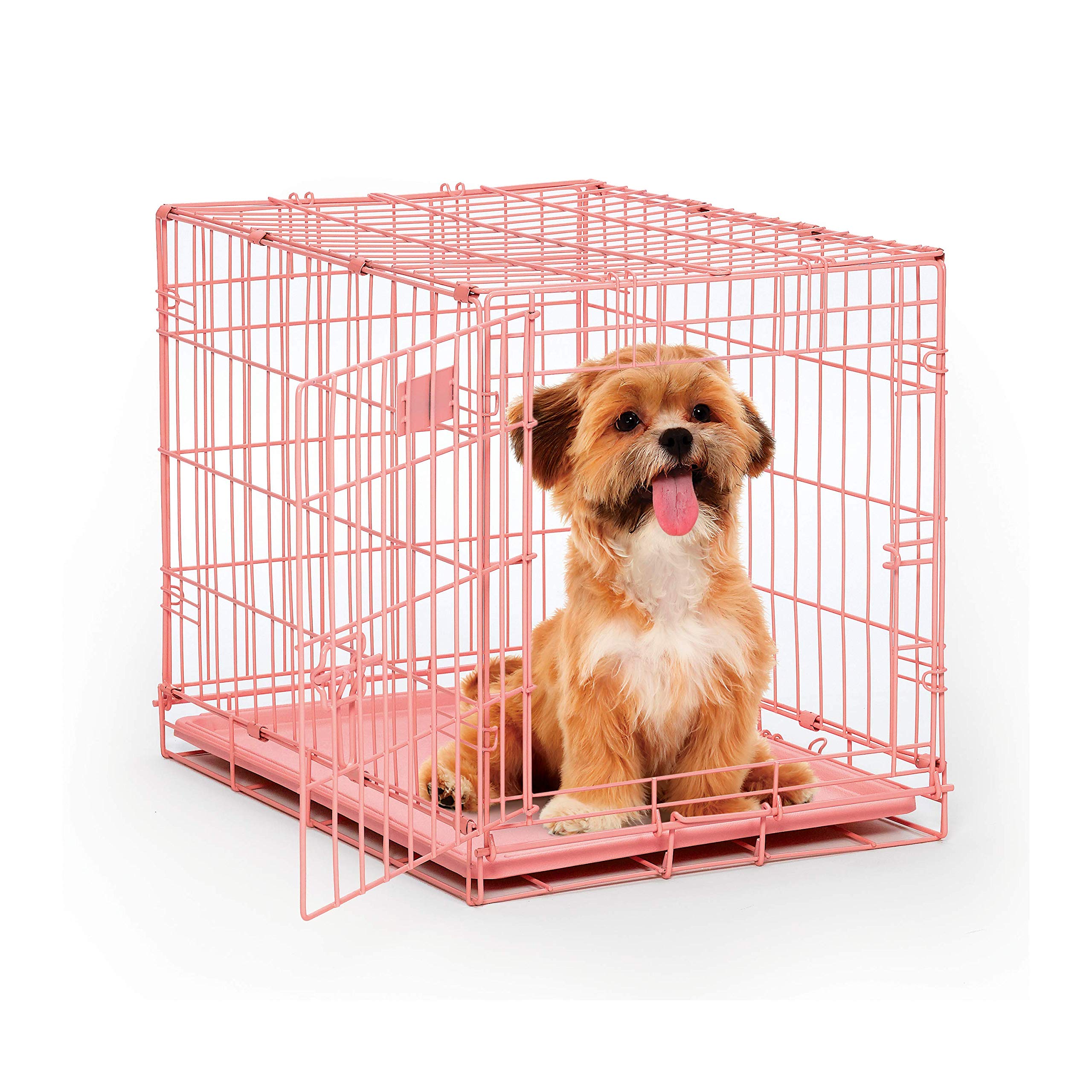 iCrate MidWest rose avec porte simple, pratique pour le rangement et le voyage des petits chiens