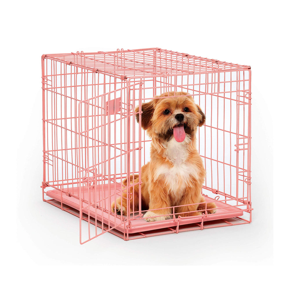iCrate MidWest rose avec porte simple, pratique pour le rangement et le voyage des petits chiens
