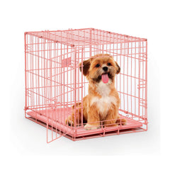 iCrate MidWest rose avec porte simple, pratique pour le rangement et le voyage des petits chiens