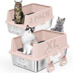 Bac ICYAIR en acier inoxydable XL, deux pièces, espace spacieux pour plusieurs chats.