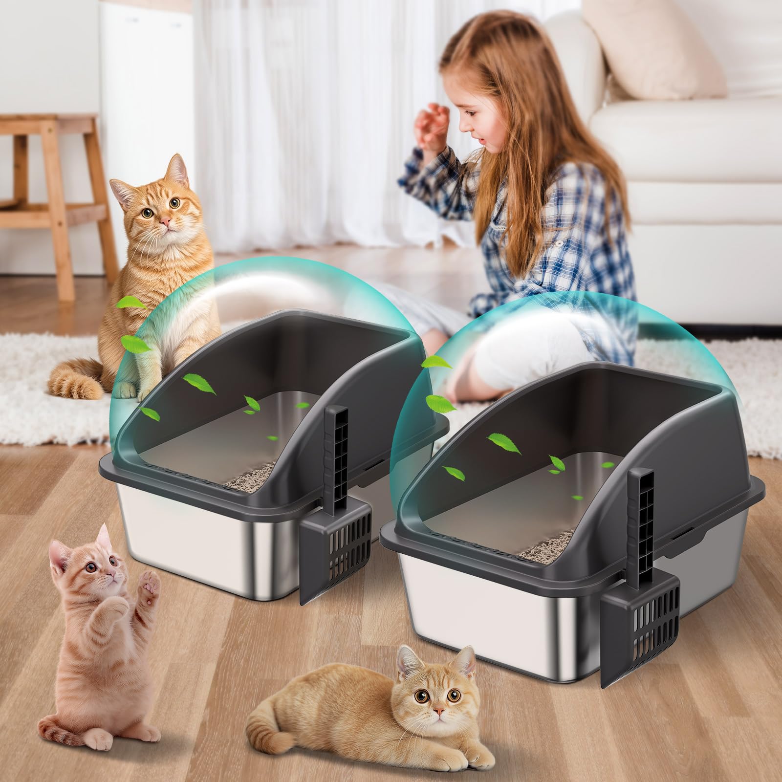 ICYAIR pack 2 bacs litière, solution durable pour foyers multi-chats