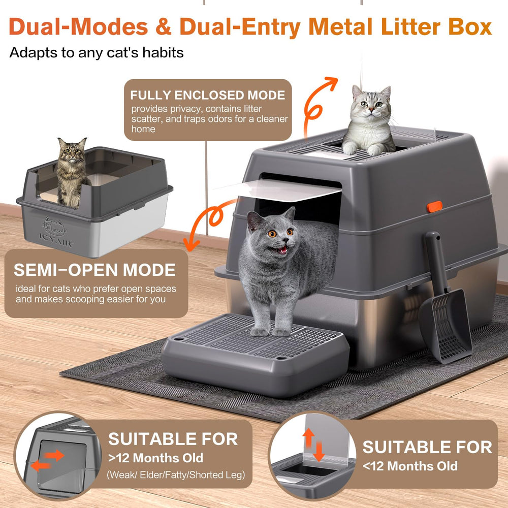 ICYAIR bac litière XXXL, entrée frontale, accès facilité pour les chats.