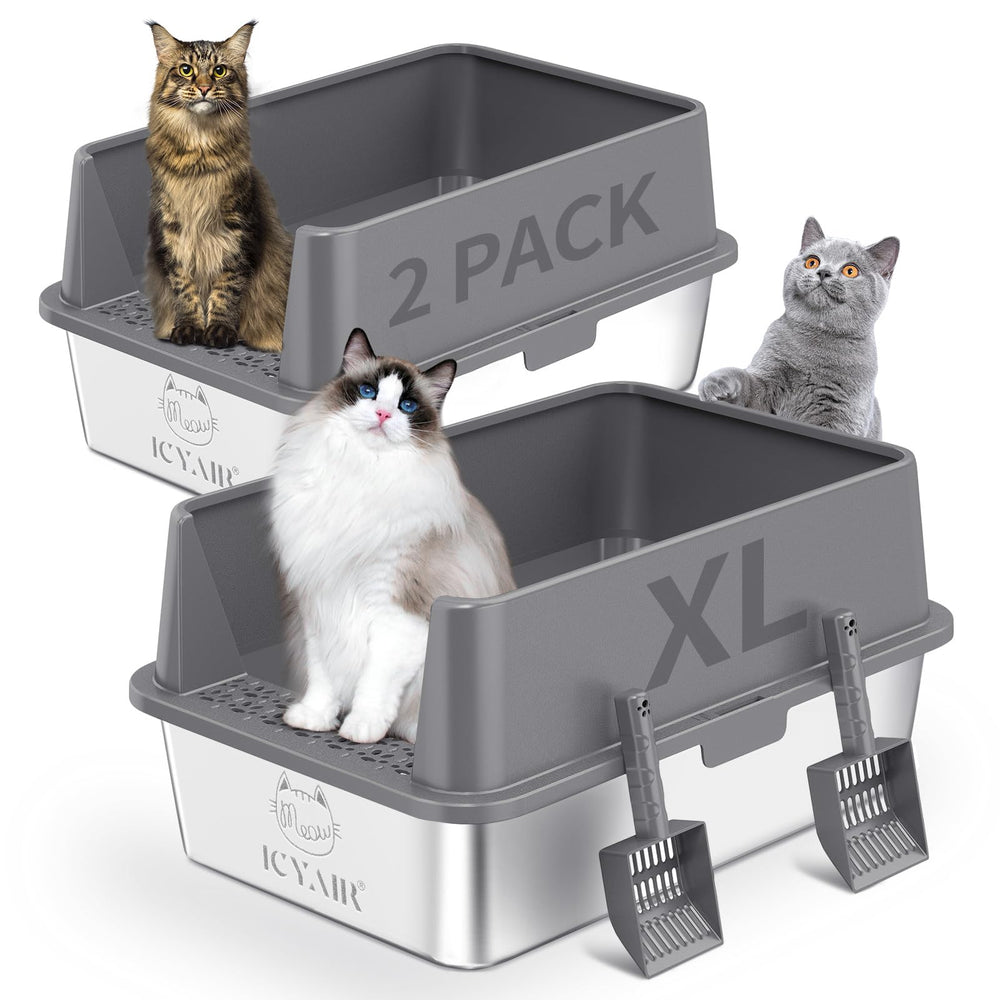 ICYAIR boîte litière inox XL lot deux, espace généreux pour deux chats et nettoyage simplifié.