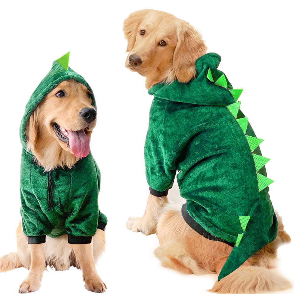 Idepet costume dinosaure pour chien gros, vue avant, idéal pour les fêtes.