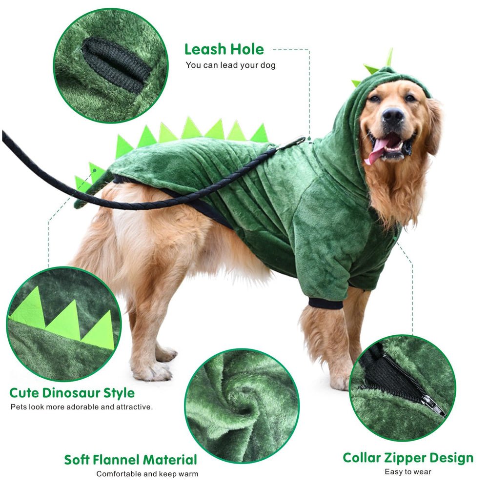 Idepet costume dinosaure chien – vue arrière, coupe adaptée pour grands chiens