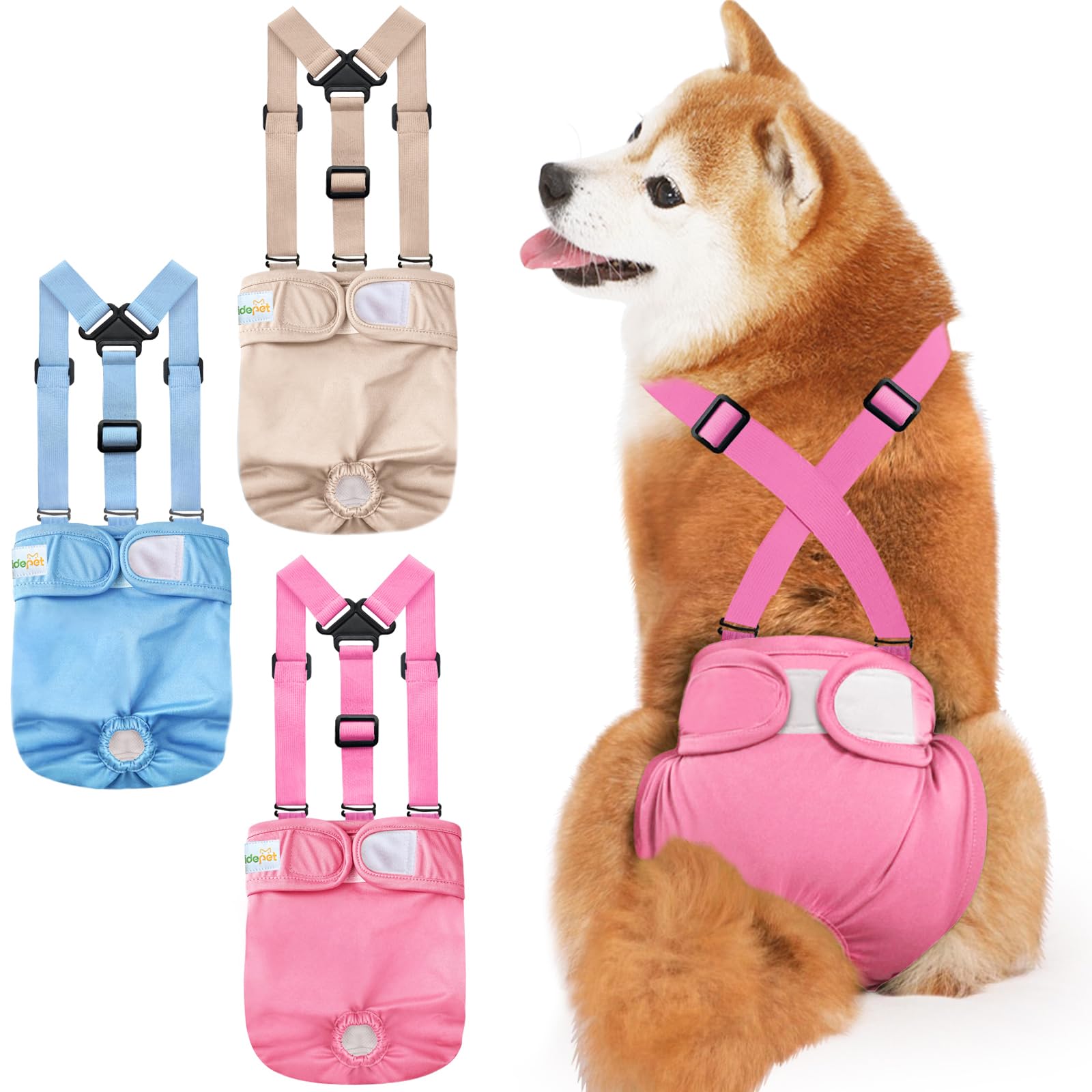 Idepet couches chienne femelle avec bretelles détachables pour un maintien sûr en balade.