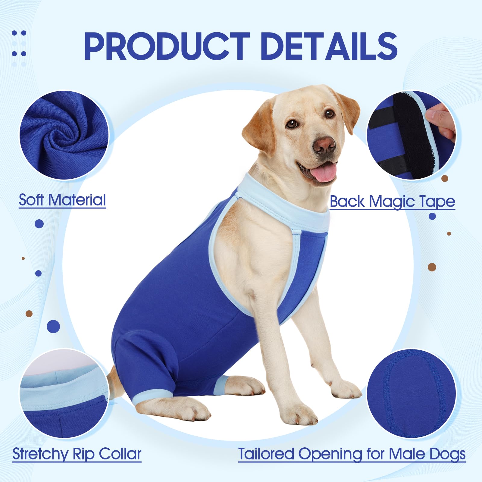 IDOMIK Combinaison récupération chien – usage domestique, facile à enfiler et à retirer.