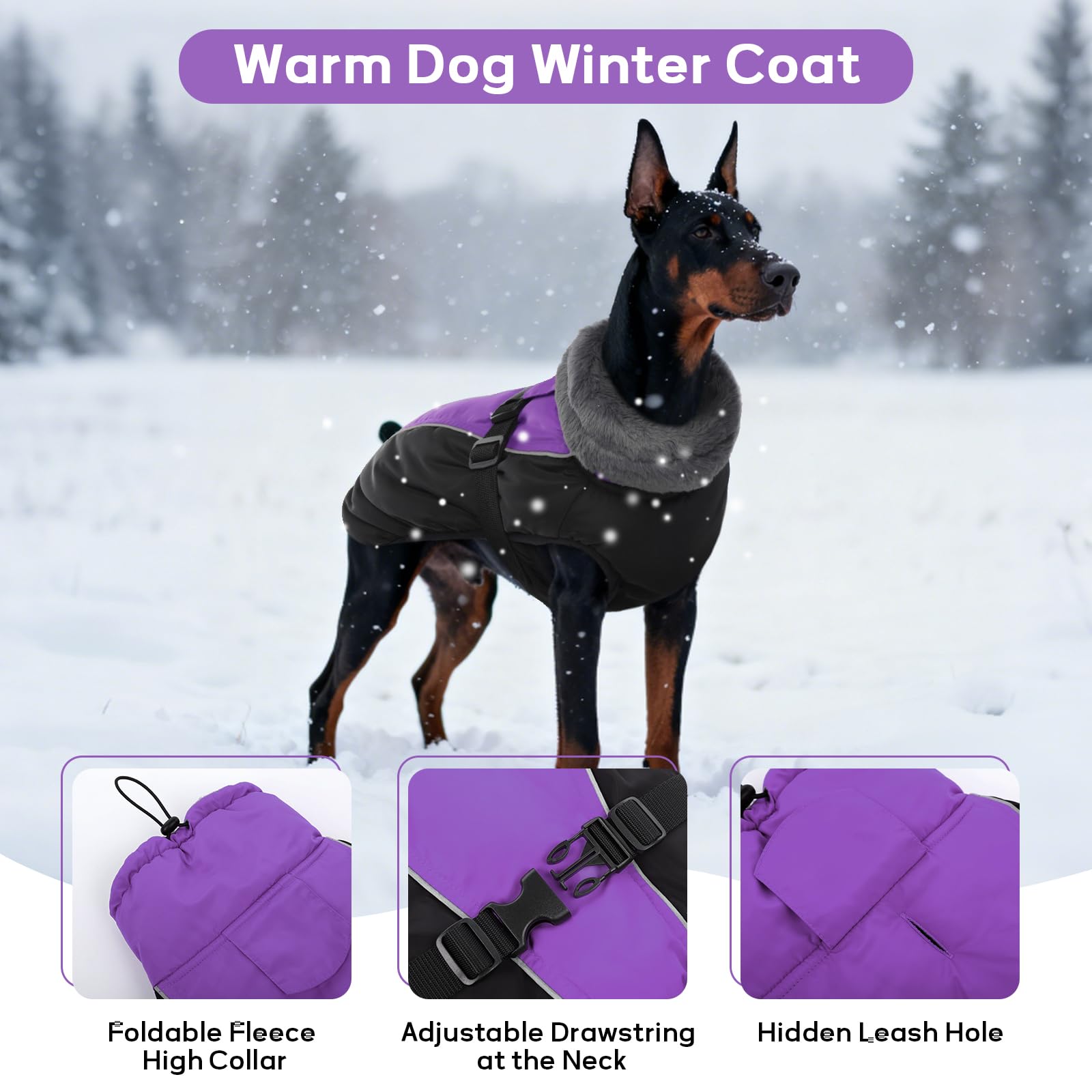 Manteau IDOMIK pour chien avec col haut reglable pour garder le cou au chaud.