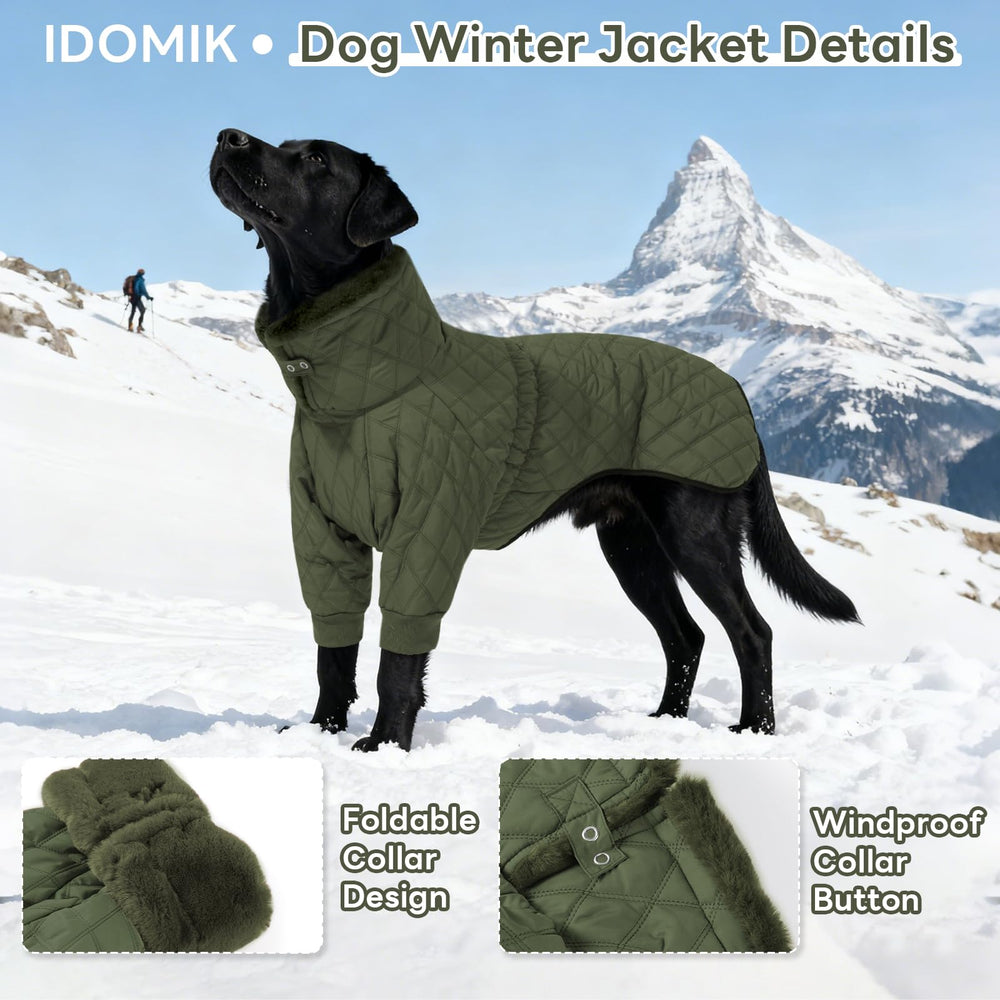 IDOMIK manteau hiver chien grand taille vert — col haut pliable pour protection contre le vent.
