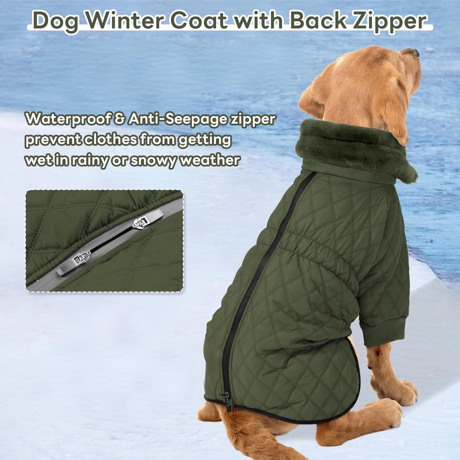 IDOMIK manteau hiver chien grand taille vert — tissu imperméable résistant à la neige.