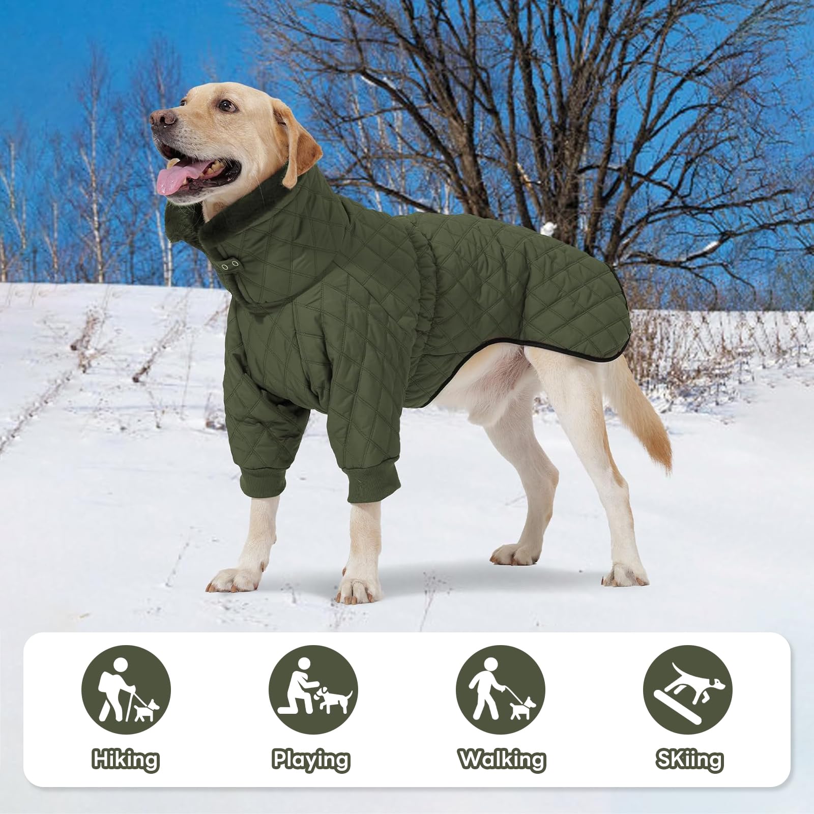 IDOMIK manteau hiver chien grand taille vert — col haut et pliage pour deux looks.