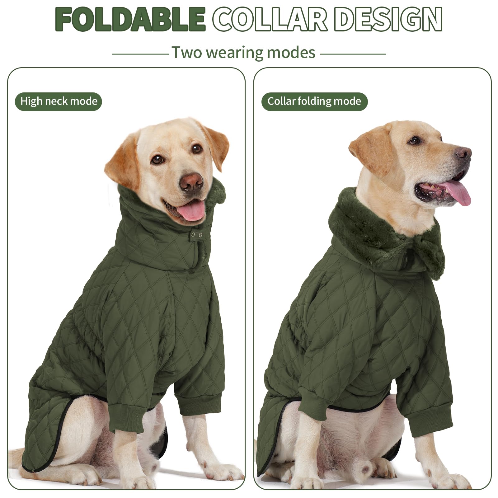 IDOMIK manteau hiver chien grand taille vert — zip arrière auto-verrouillant pour enfiler en douceur.