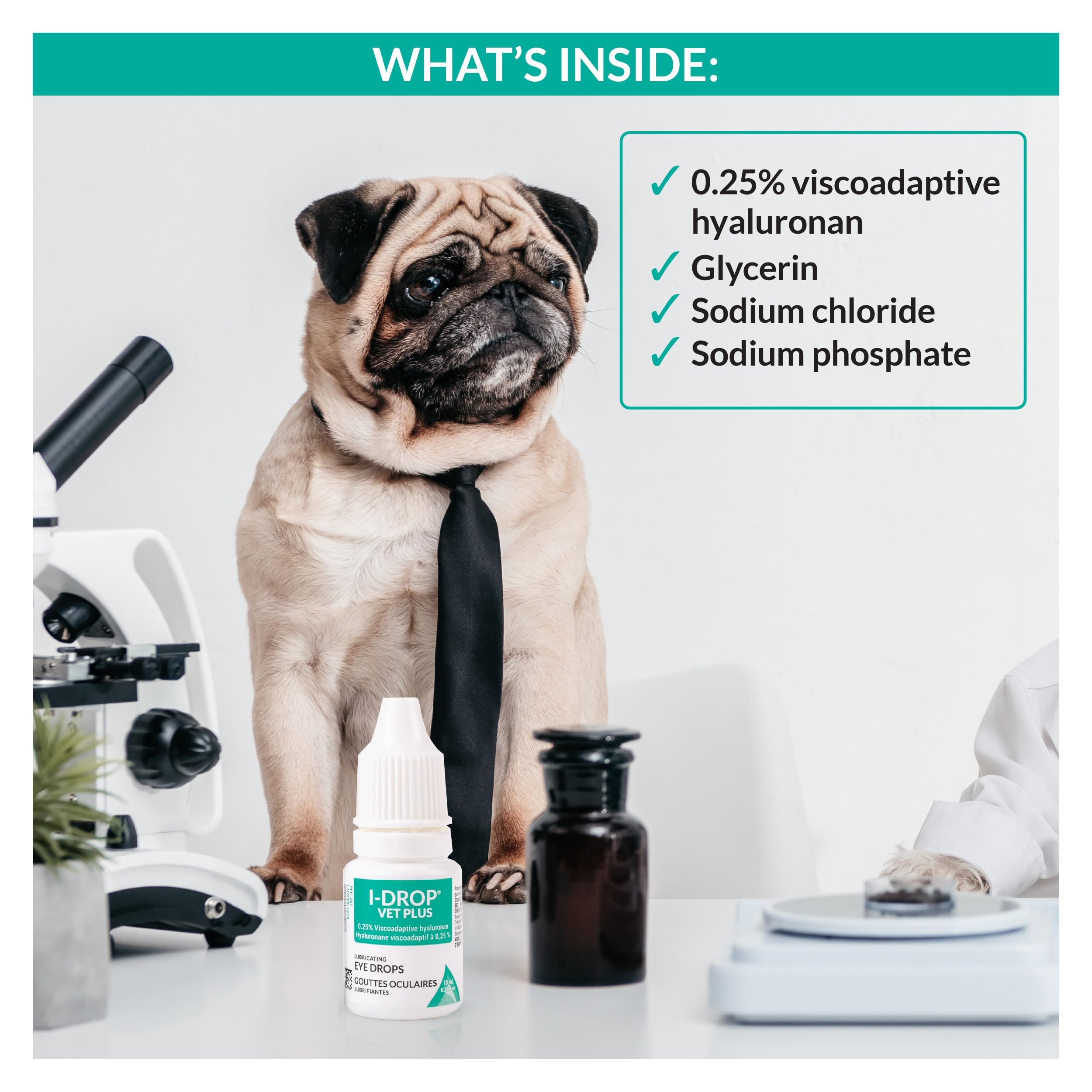 I-DROP VET PLUS aide à stabiliser le film lacrymal des yeux canins.