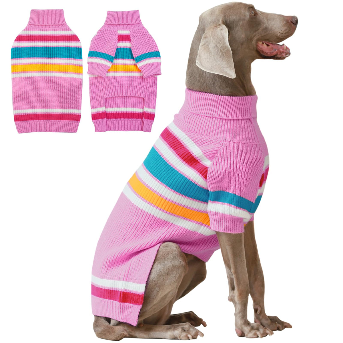 IECOii pull col roulé XXL rose pour chien, chaleur confortable en automne.