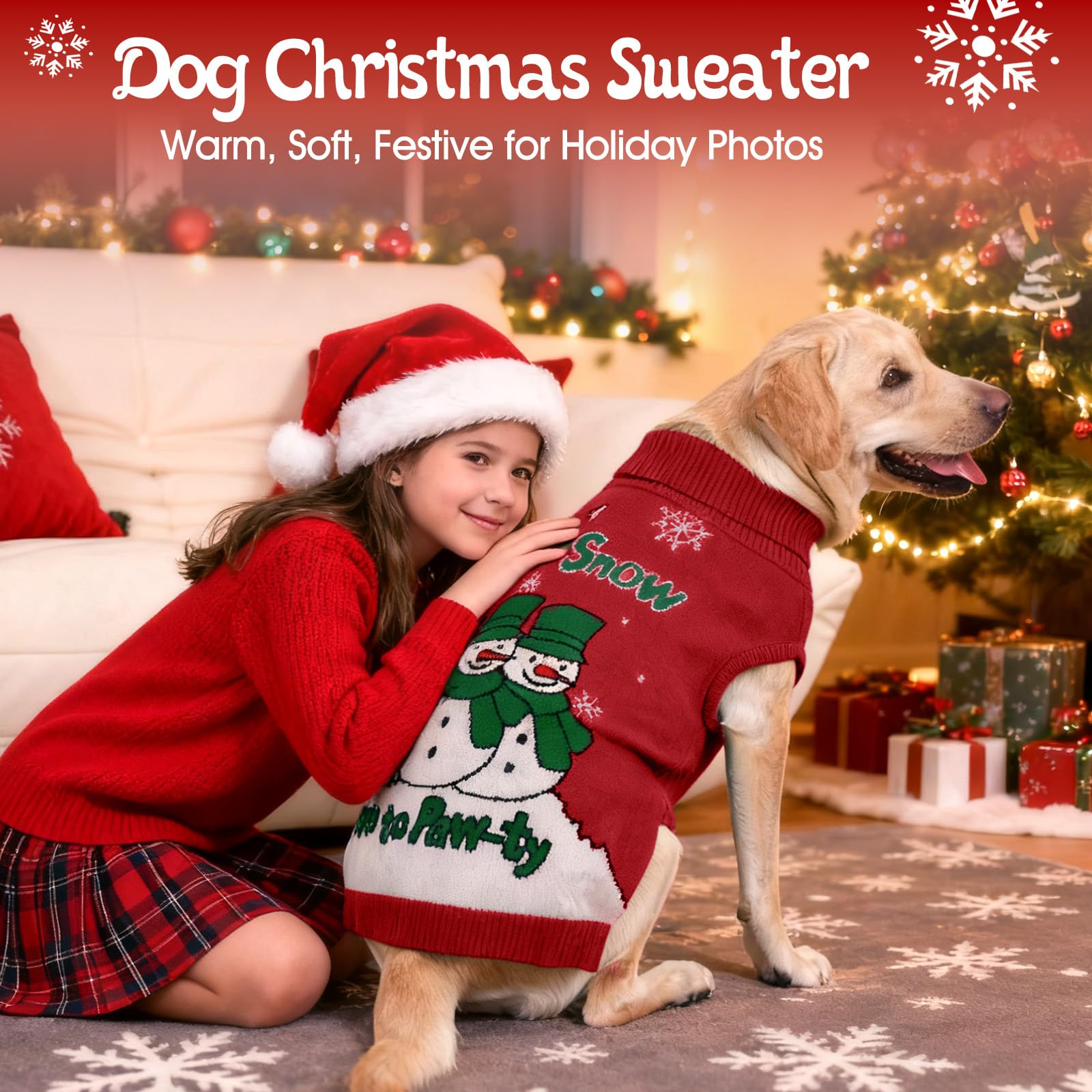 IECOii pull Noël chien bonhomme-neige 4XL motif charmant pour fêtes et photos.