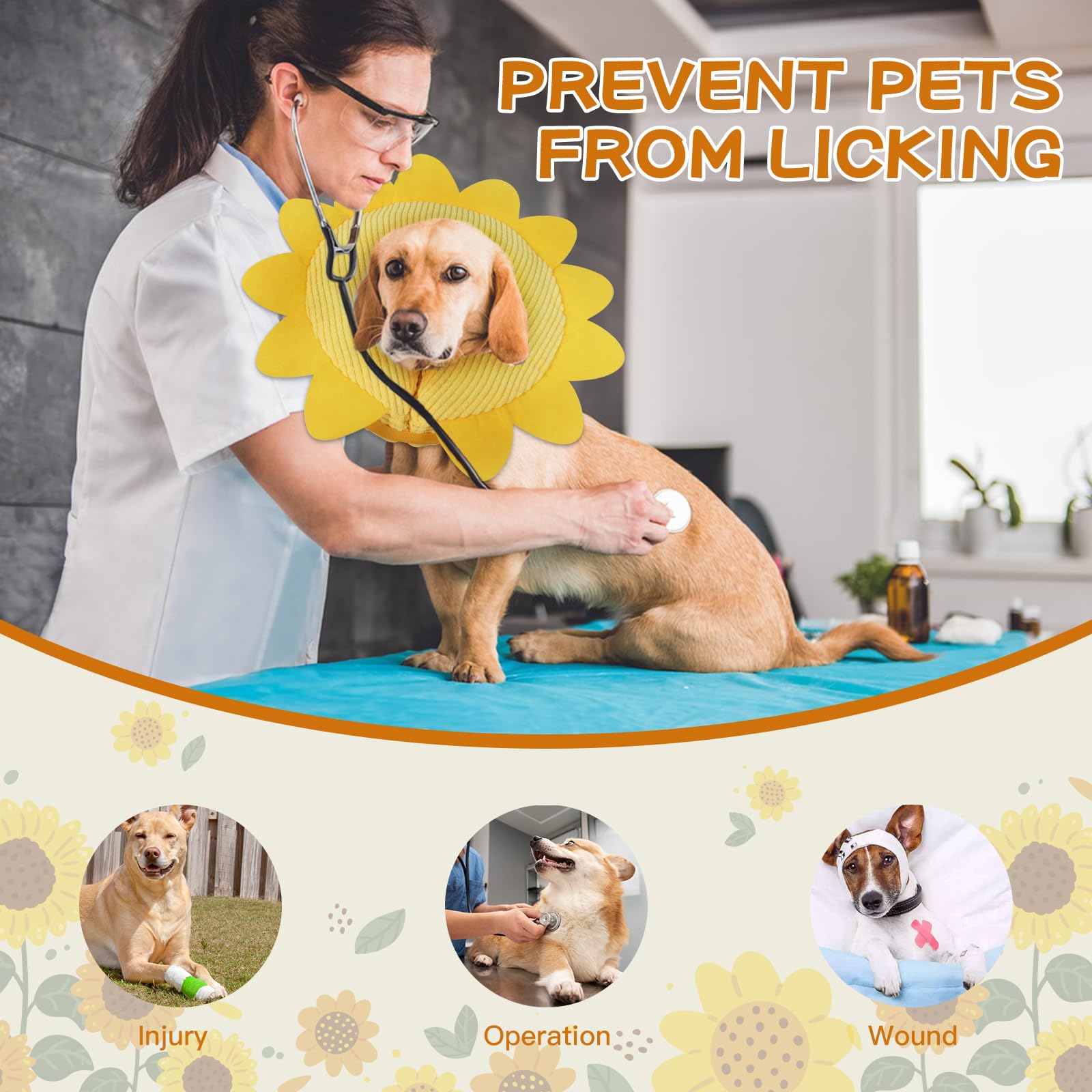 IEUUMLER collier gonflable convient aux petits et moyens chiens et chats, tournesol XL.