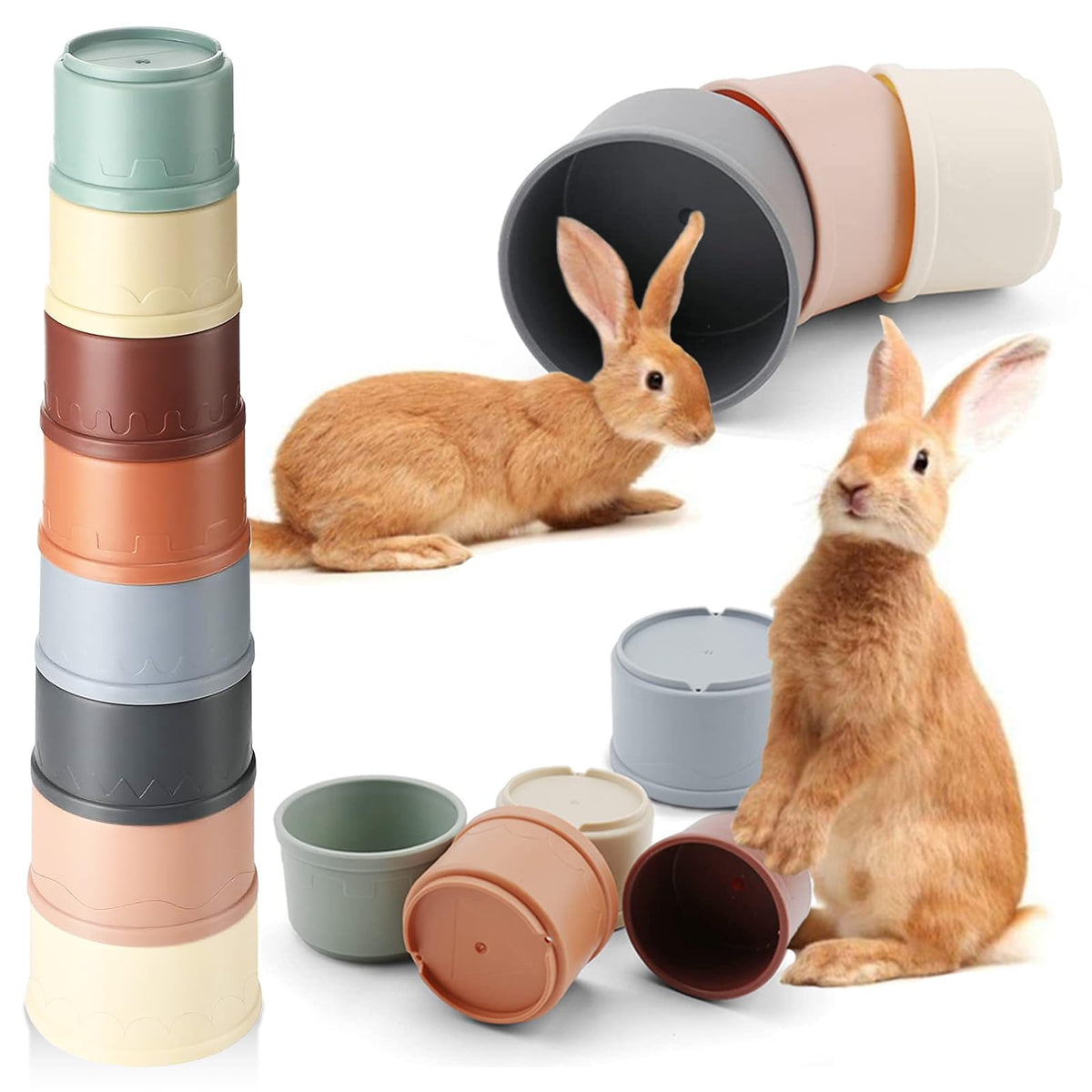 Iffitya gobelets emboitables lapins couleurs pour jeu interactif.