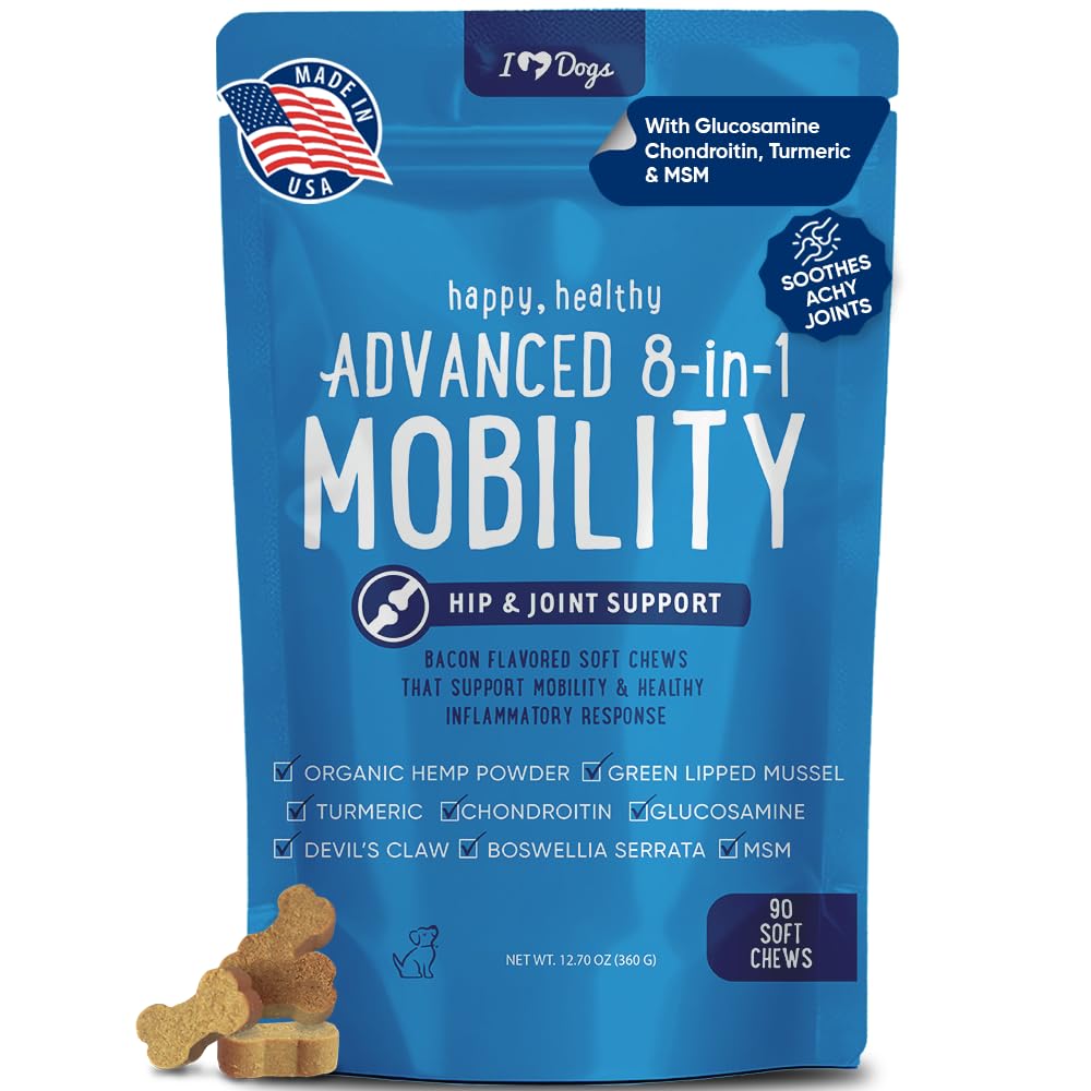 iHeartDogs hip & joint chews : flacon prêt à l’emploi pour articulations saines.