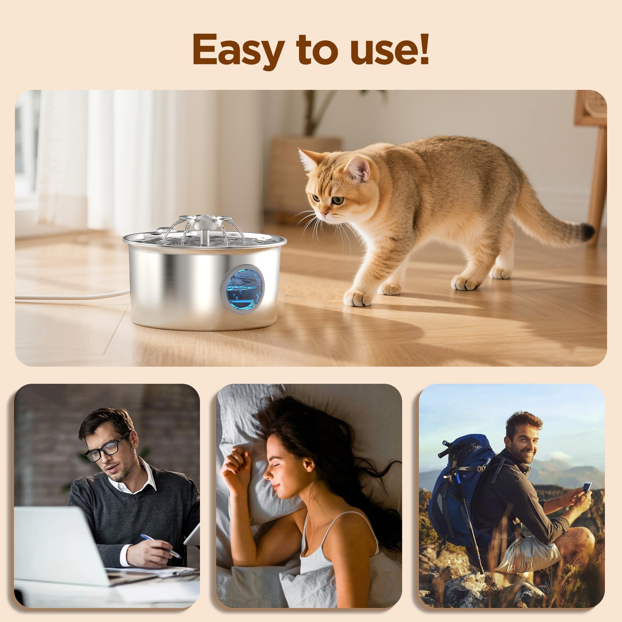 IHOUONE fontaine chat nettoyage compatible lave-vaisselle pour facilité d’entretien.