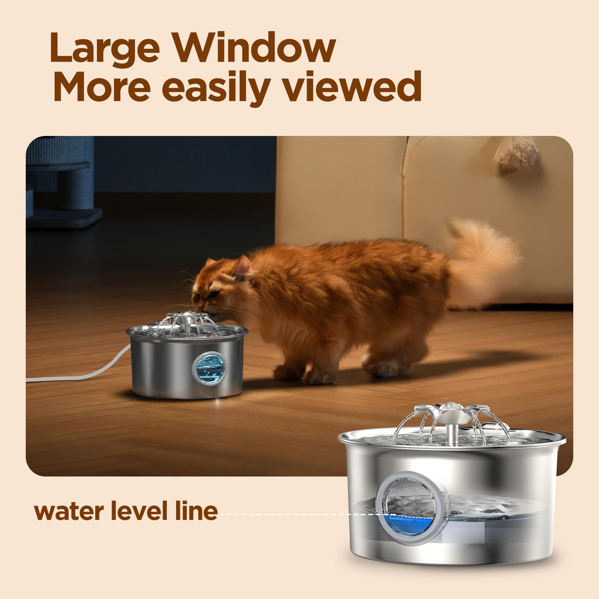 IHOUONE fontaine chat inox SUS304 résiste aux rayures et reste sûr.