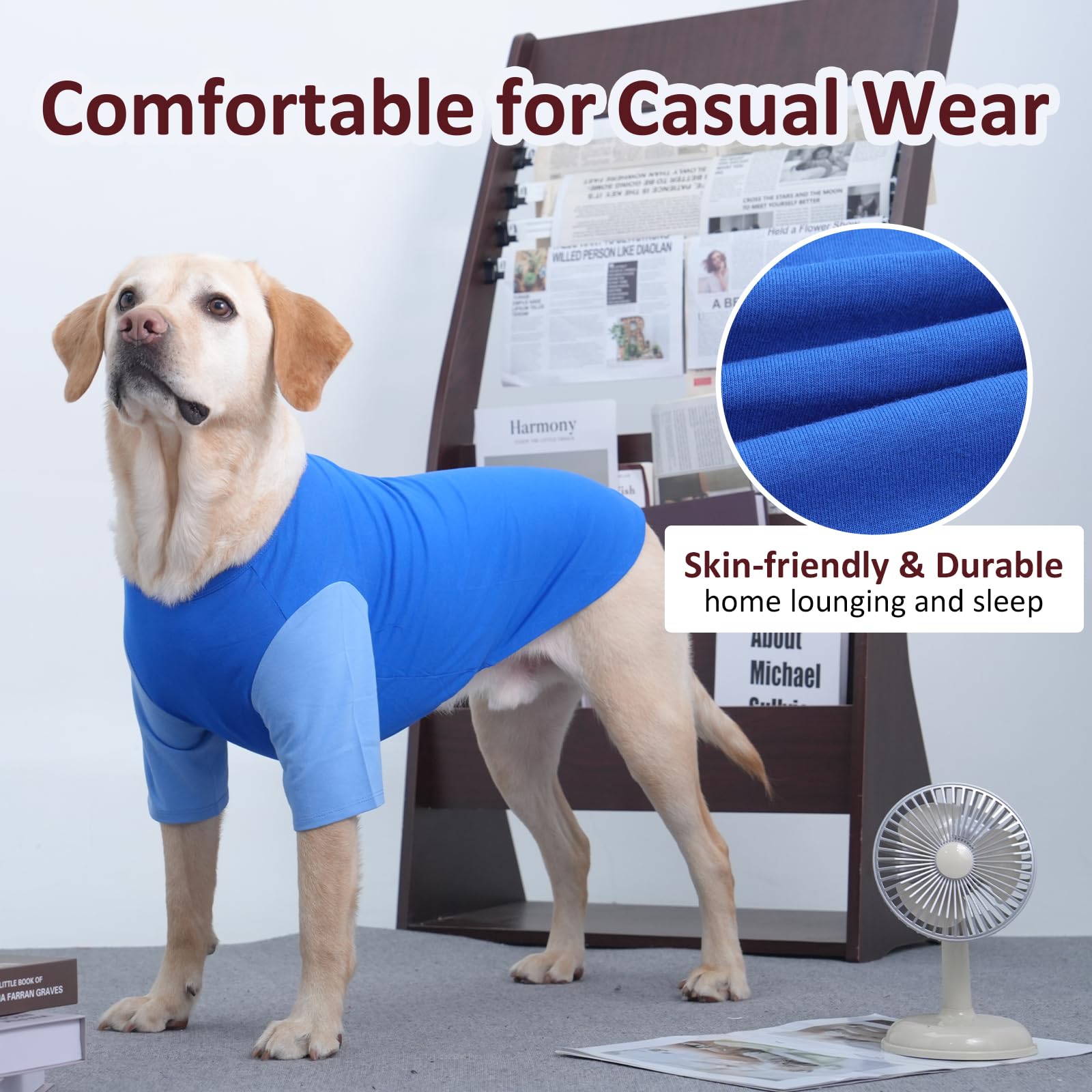 IKIPUKO T-shirt chien bleu 5XL — vue arrière et protection légère pendant les promenades.