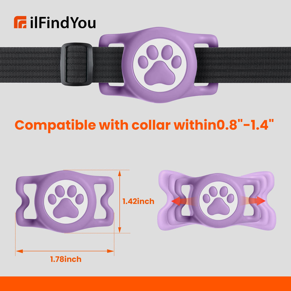 Élément en silicone haute résistance ILFINDYOU AirTag sur collier chien violet