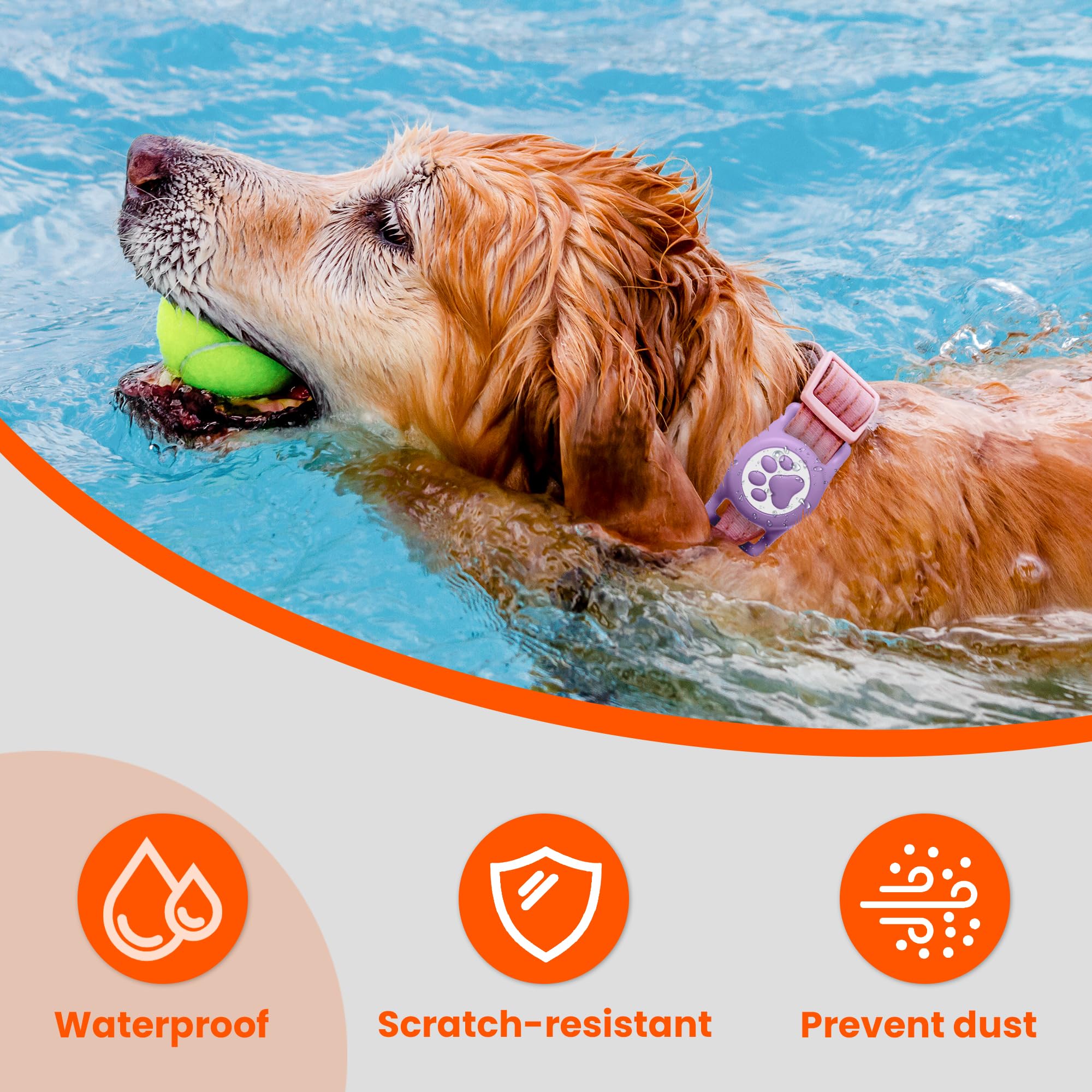 Étui silicone ILFINDYOU AirTag sur collier chat violet, léger et flexible
