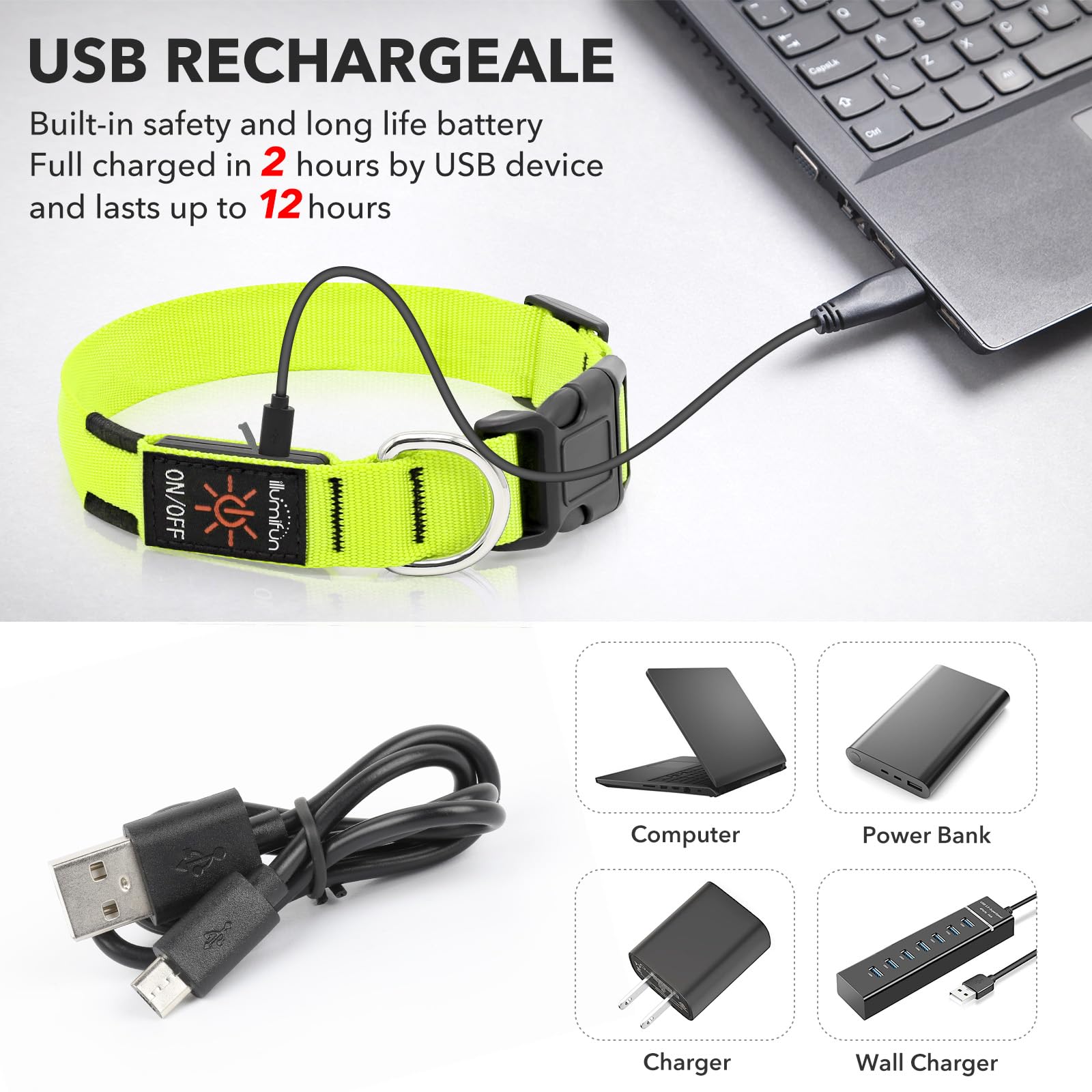 Illumifun collier-chien LED ajustable, convient à différentes tailles et ne gêne pas.