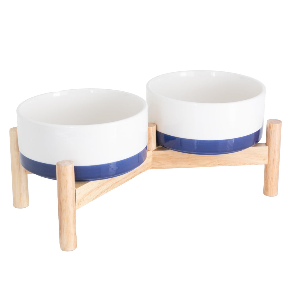 Bol Ilyapa en céramique bleu sur socle surélevé pour une posture de repas plus confortable