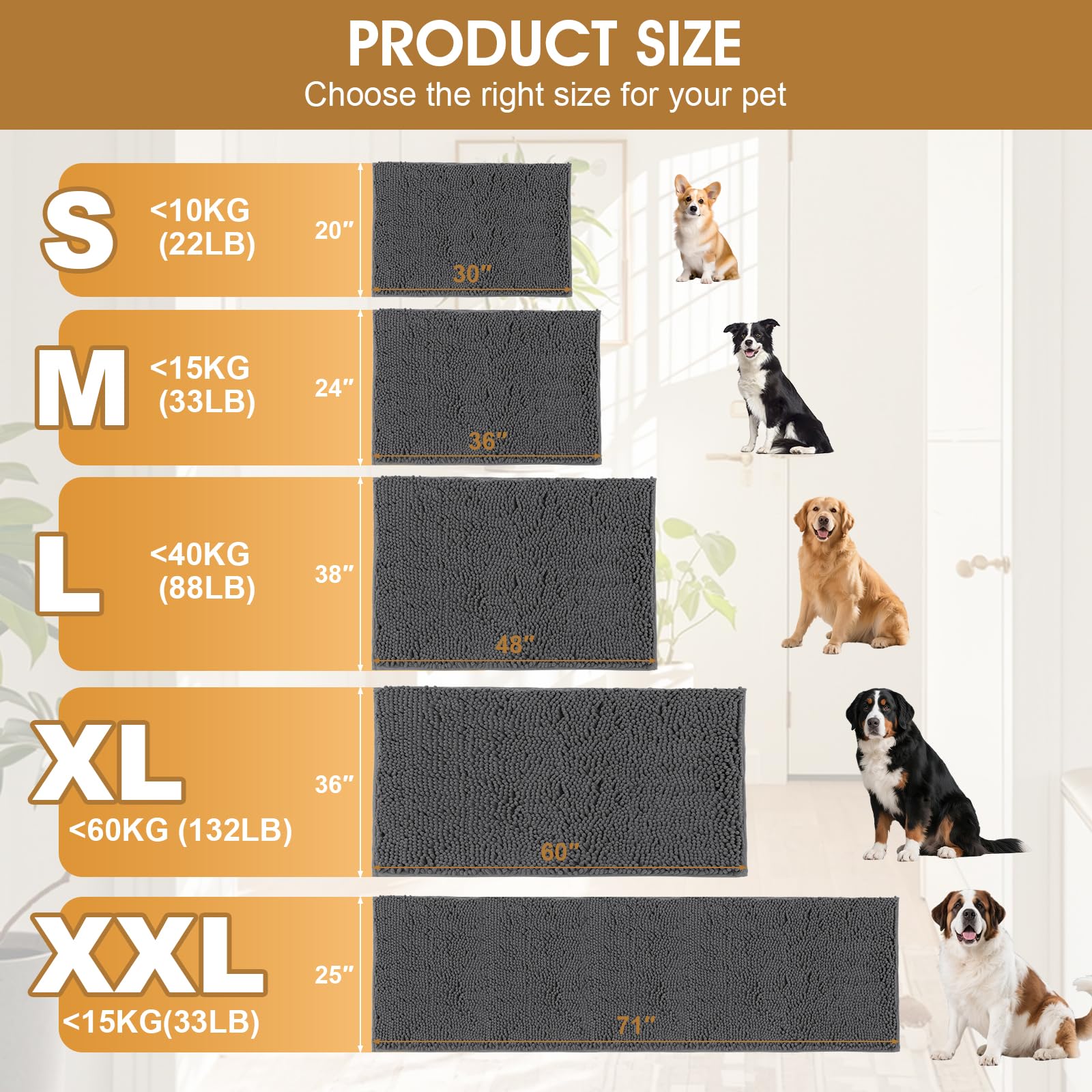IM HOME Tapis chenille gris absorbante, capte saletés et humidité