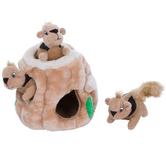 Outward Hound Hide-A-Squirrel – Jouet puzzle peluche 2-en-1 pour chien (Petit) avec 3 écureuils sifflants