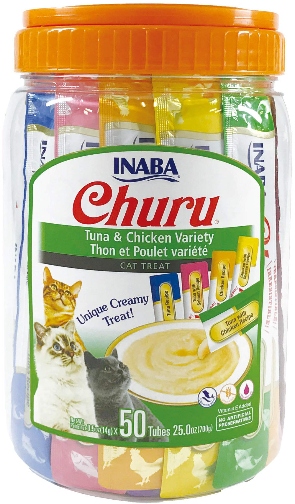 INABA Churu: tube crème thon, friandise hydratante et savoureuse pour chat.