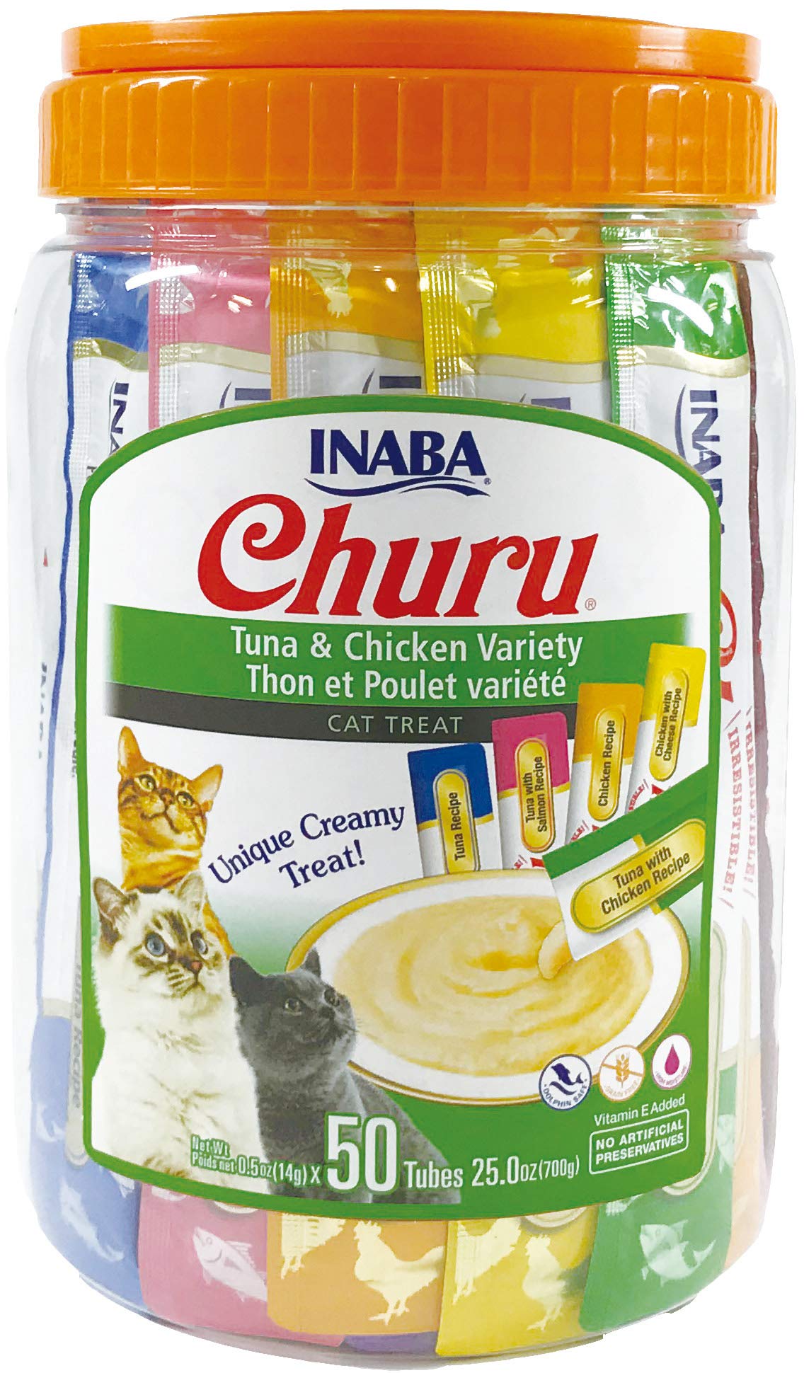 INABA Churu: tube crème thon, friandise hydratante et savoureuse pour chat.