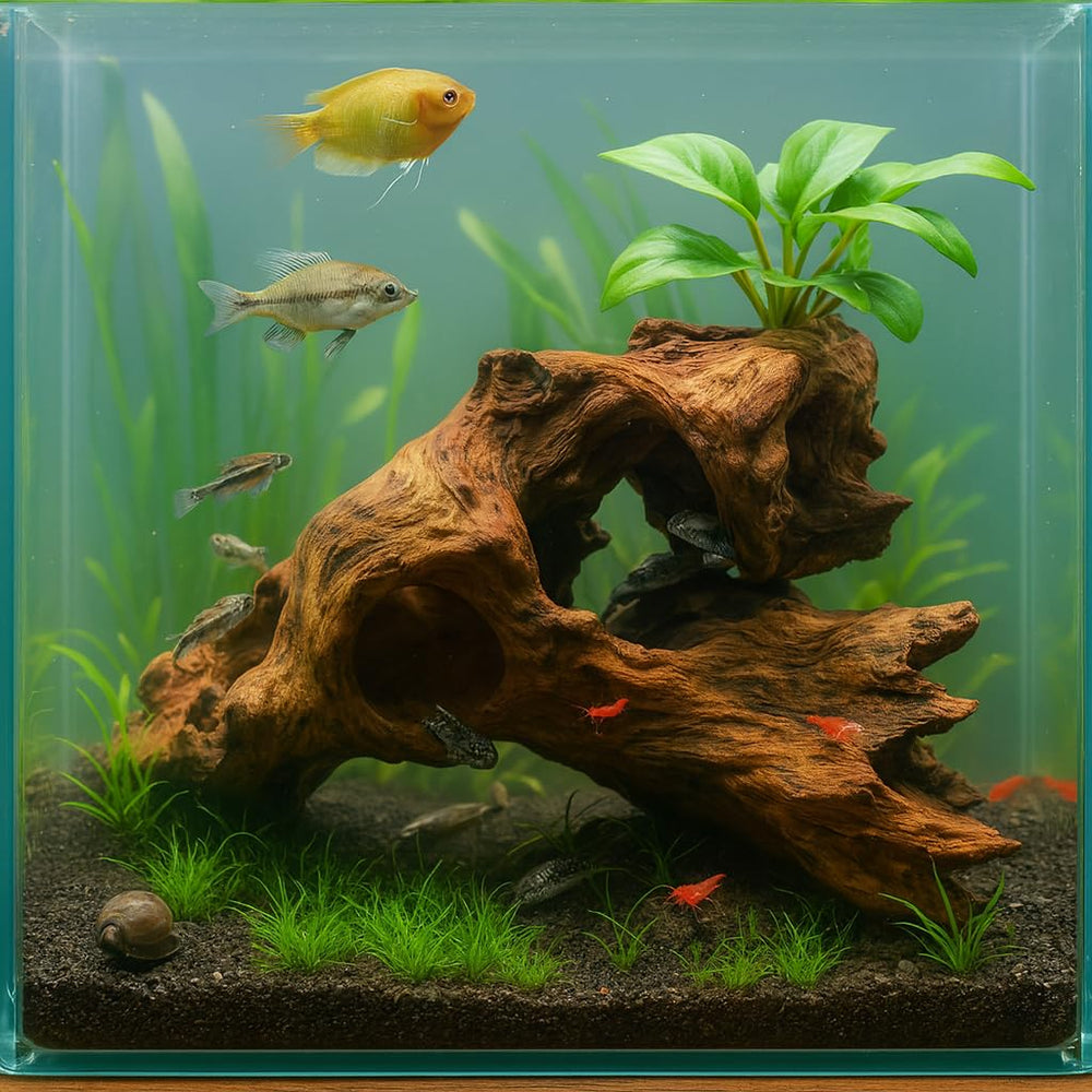 emours bois flotté naturel poreux – tunnels pour passages dans l'aquarium.