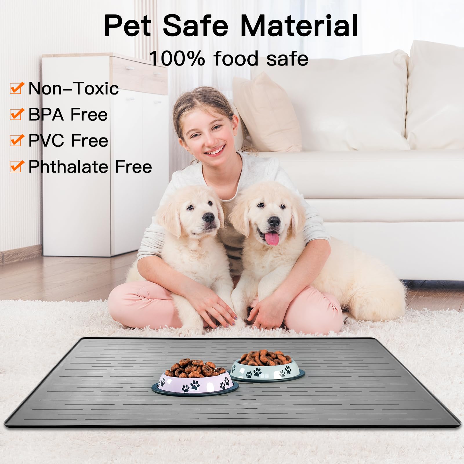 Ultibe 39.4 x 29.5 Large Silicone Pet Food Mat | Nonslip with Raised Edge