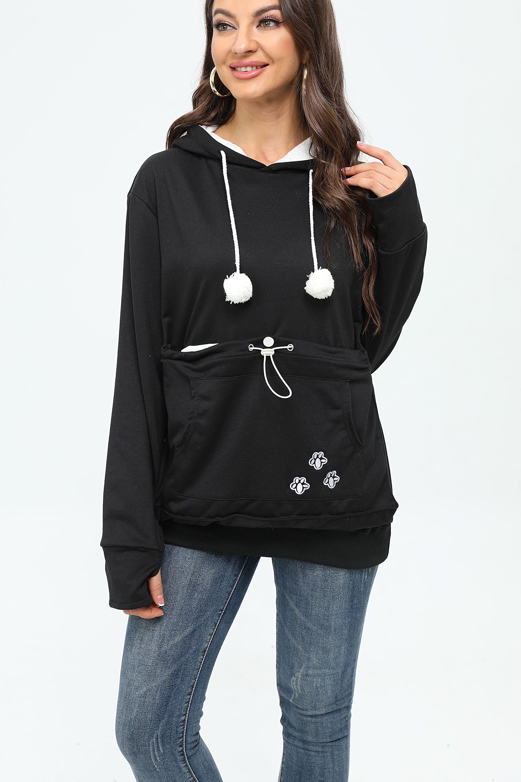 Hoodie porte-animaux BOMBAXCEIBA – Poche kangourou pour chat ou petit chien, unisexe, noir, taille L