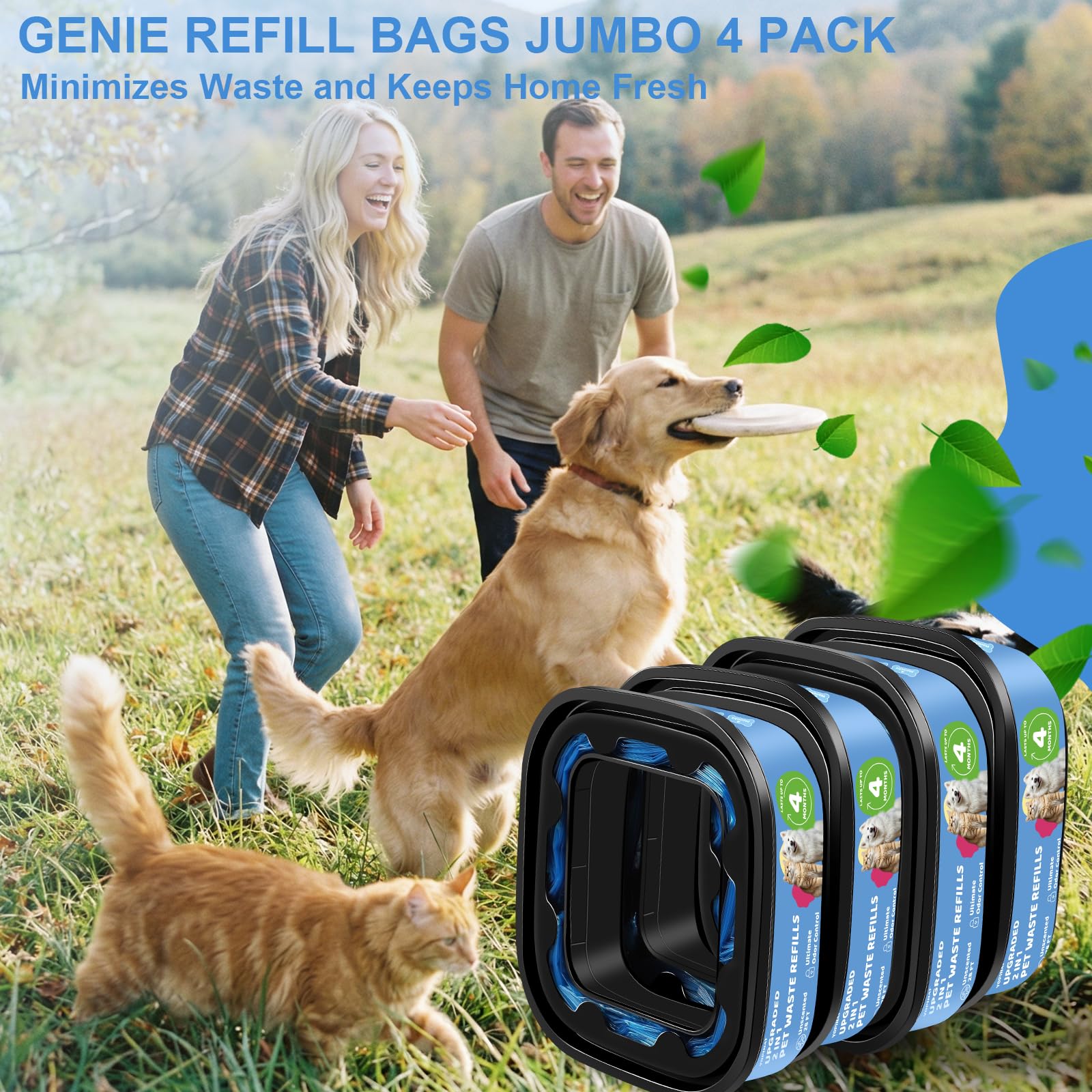 2 en 1 Genie Sacs de Recharge pour Chien et Chat – Pack 4 x 112 ft – Controle d’Odeur Supérieur | Yopinat