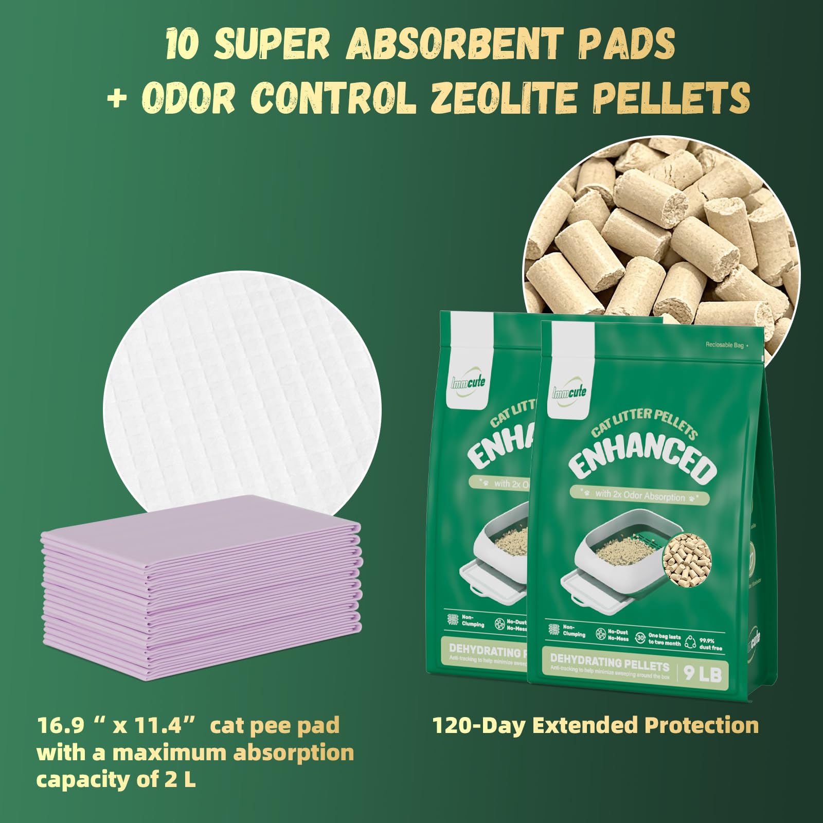 IMMCUTE zéolite litière pellets - contrôle des odeurs efficace dès l'ouverture.