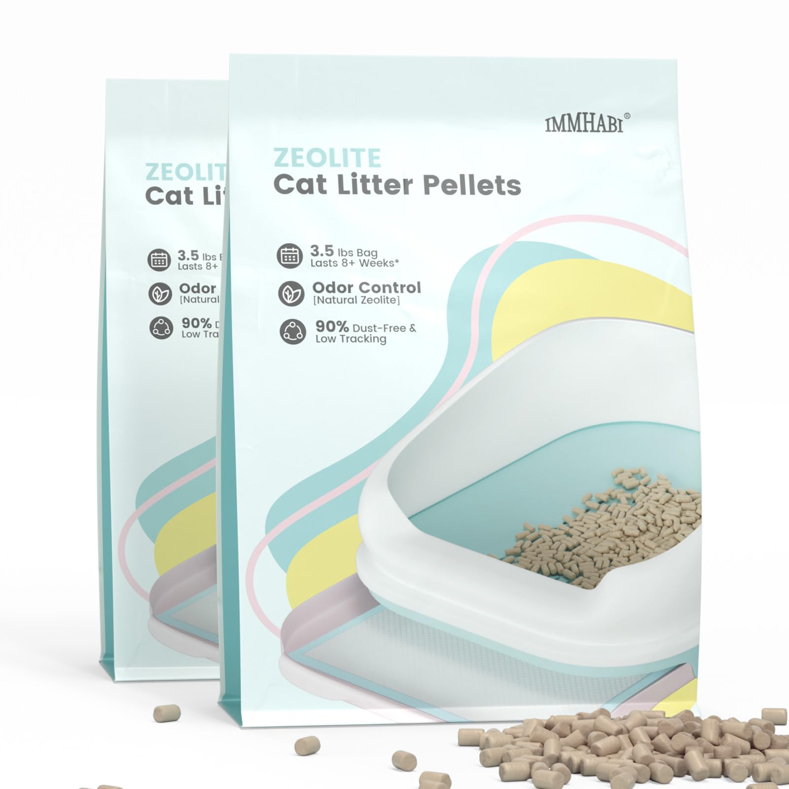 IMMHABI pellets de litière pour chats avec système Duo, faciles à changer.
