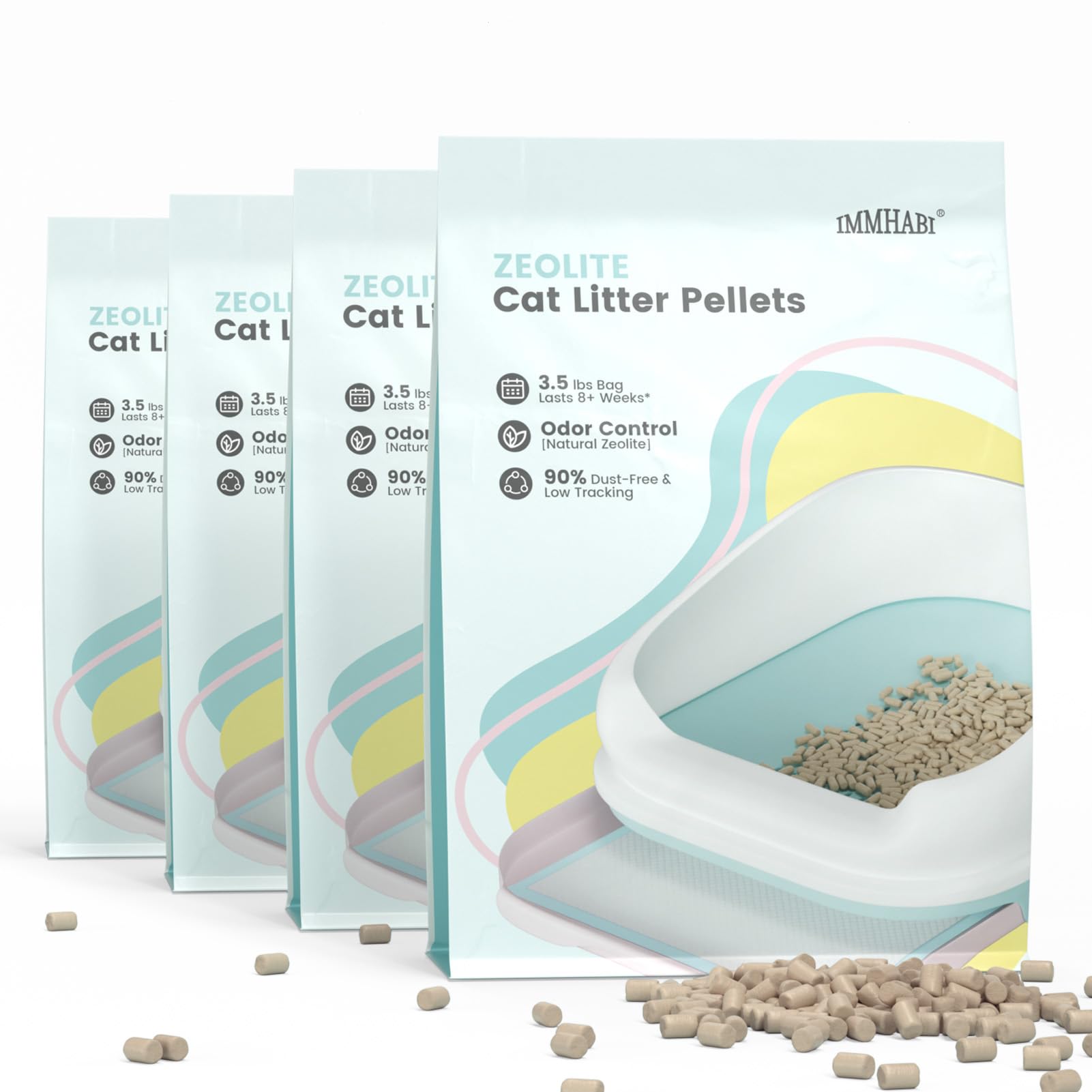 IMMHABI sac pellets litière chat 14 lb, praticité et parfum durable.