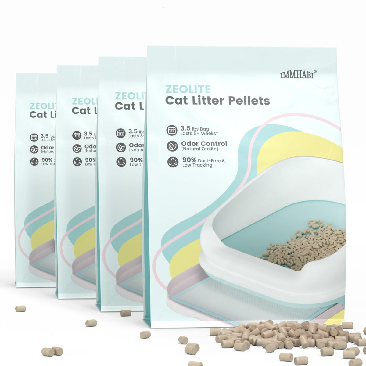 IMMHABI sac pellets litière chat 14 lb, praticité et parfum durable.